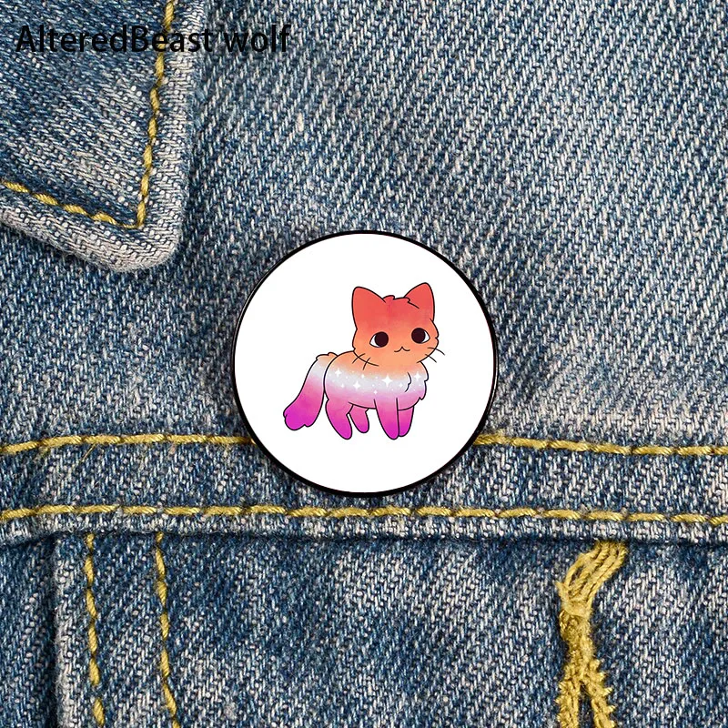 Lesbian Pride Cat Printed Pin Custom Funny Brooches Shirt Lapel Bag Cute Badge Cartoon enamel pins for Lover Girl Friends