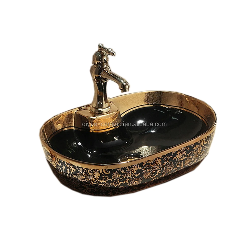 

Модельный керамический умывальник для ванной комнаты, позолоченный, чёрный с золотом