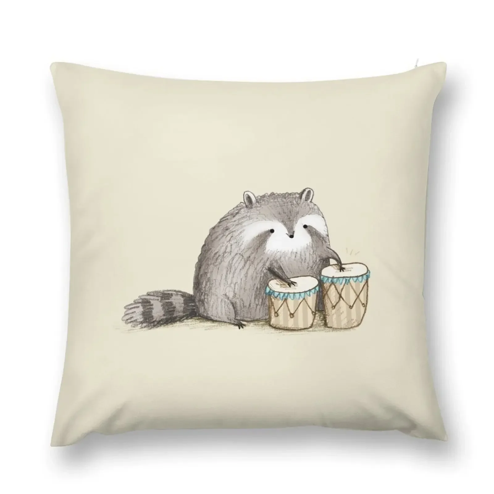 Raccoon on Bongos Throw Pillow autumn pillowcase Decorative Pillow Covers For Sofa Decorative Cushions Sofa Cushions pillow