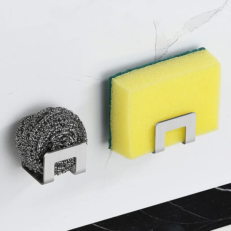 Stainless Steel Sponge Holder Self Adhesive Sink Drain Drying Sponges Racks Shelf Kitchen Storage Wall Hooks Holders Organizer