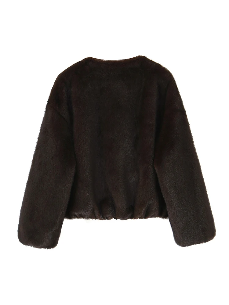 TFMLN femmes col rond fausse fourrure Bomber veste 2025 nouveau Vintage solide à manches longues vêtements d'extérieur chaud hiver manteaux femme veste décontractée