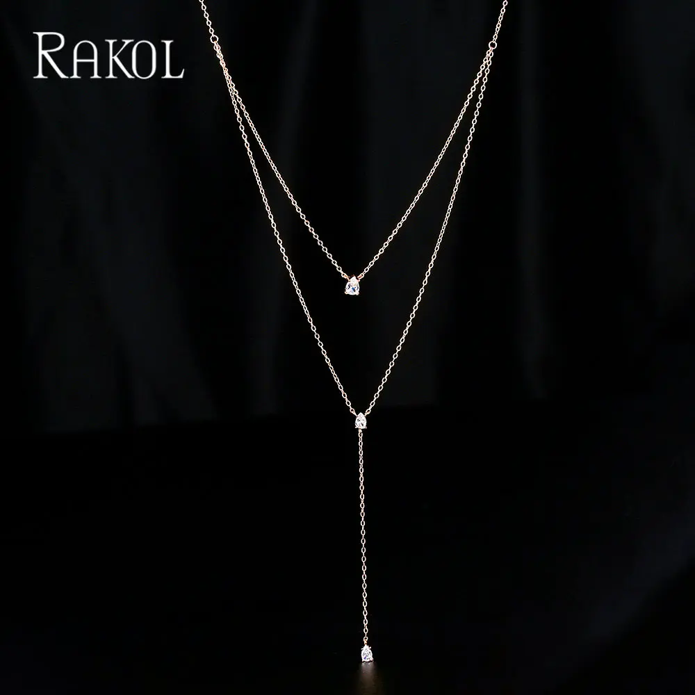 RAKOL Fashion Double Layer Tear Drop Necklaces for Women Clavicle Chain Party Jewelry