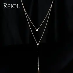 RAKOL Fashion Double Layer Tear Drop Necklaces for Women Clavicle Chain Party Jewelry