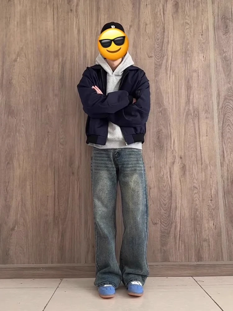 

Мужские джинсы с высокой талией и прямыми штанинами в стиле ретро, весенние, американские, в стиле High Street, Cleanfit, длинные брюки, молодежная одежда, полиэстер, хлопок