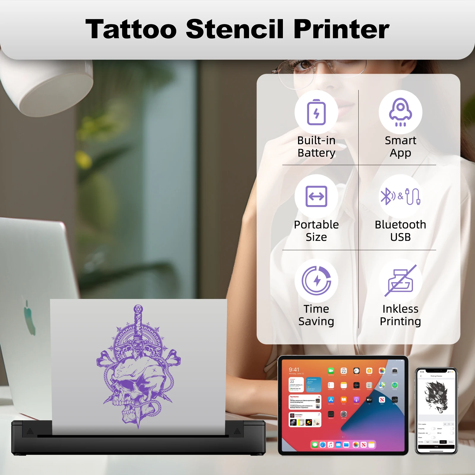 Imagem -03 - Mht-bluetooth a4 Size Thermal Tattoo Stencil Printer Portable Tattoo Stencil Printer Thermal Copier Transfer Machine Training