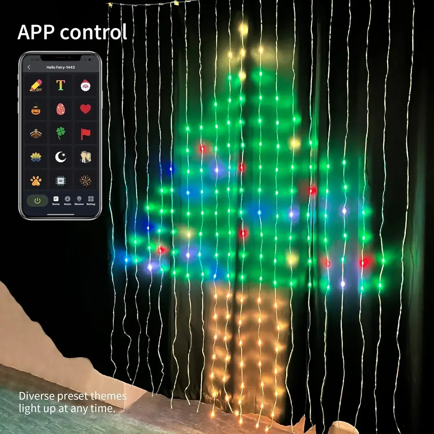 DIY 2mx2m 400Leds New Smart Curtain Strings Lights Bluetooth App Remote Music Sync for Christmas Curtain Lamp Party Decor Lights