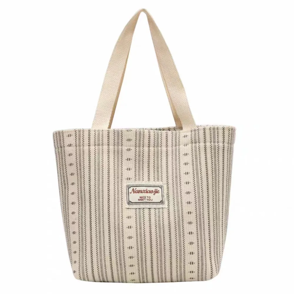 

Classic Design Canvas Tote Bag Korean Style Handbag Commuting Shoulder Bag Large Capacity Simple Striped Shopping Bag