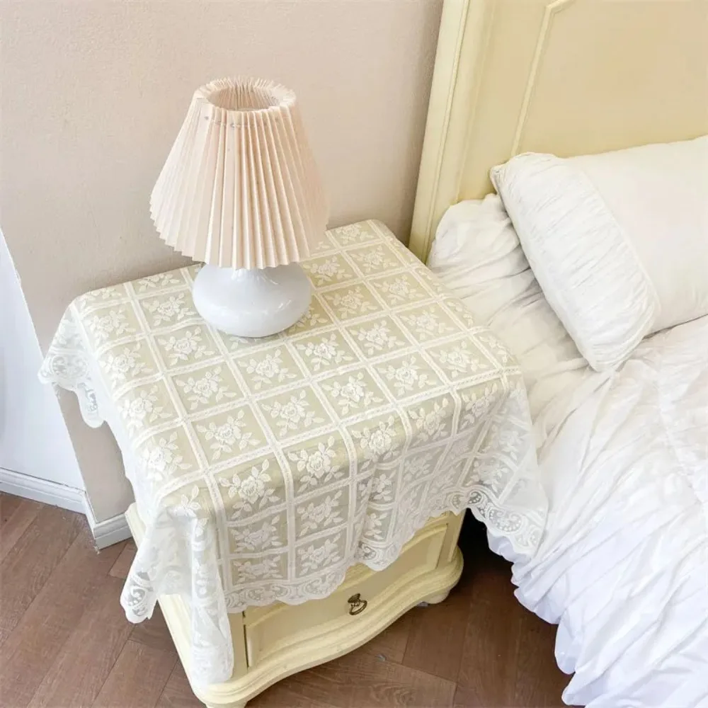 Retro Rustic Lace Tablecloth White Flower Embroidered Home Dust-proof Cover Decorative Table Cloth Home