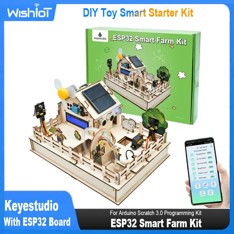 Keyestudio-Kit de granja inteligente ESP32, Kit IOT para Arduino Scratch 3,0, programación gráfica, juguete DIY, Kit de inicio inteligente con placa ESP32