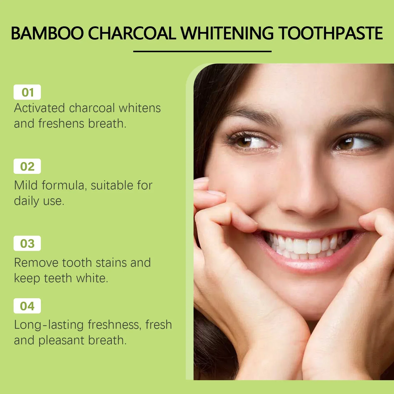 5pcs Bamboo charcoal deep tooth yellowing toothpaste cleans stains, tartar, removes bad breath, brightens oral care 85g