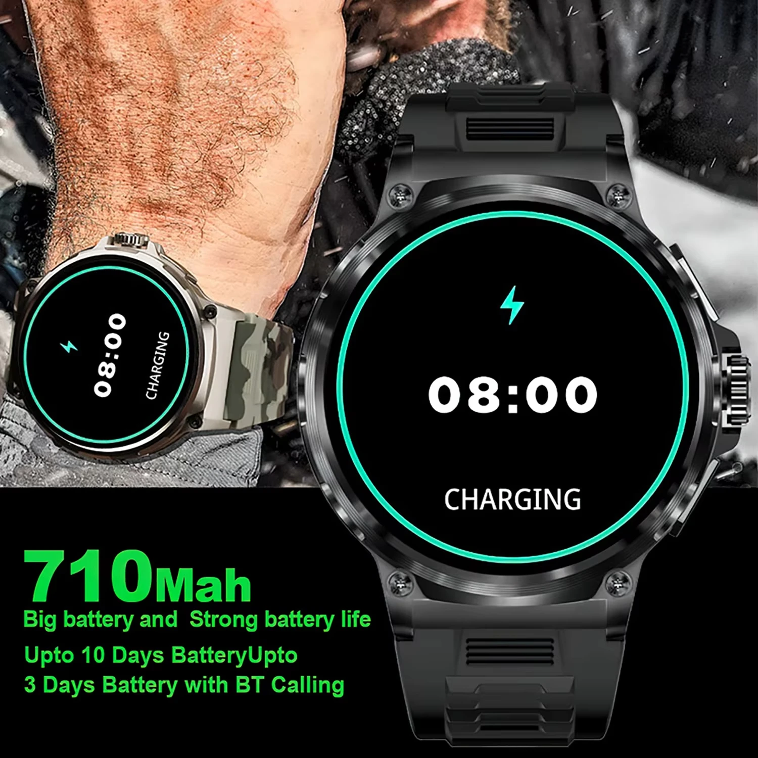 1.85 بوصة الرجال ساعة ذكية في الهواء الطلق الرياضة جهاز تعقب للياقة البدنية 700mah بطارية كبيرة IP68 إضاءة مقاومة للماء Smartwatch 2025 رجل جديد الهدايا