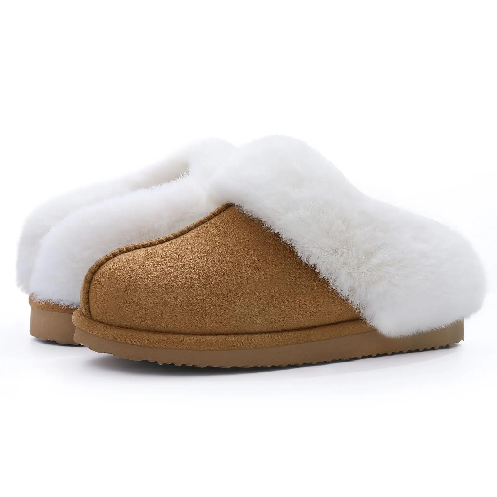 Pallene Fur Plush Slippers For Women Indoor Outdoor Soft Suede Furry Slides Winter Fashion Fluffy Fuzzy Fur Collar Home Slippers