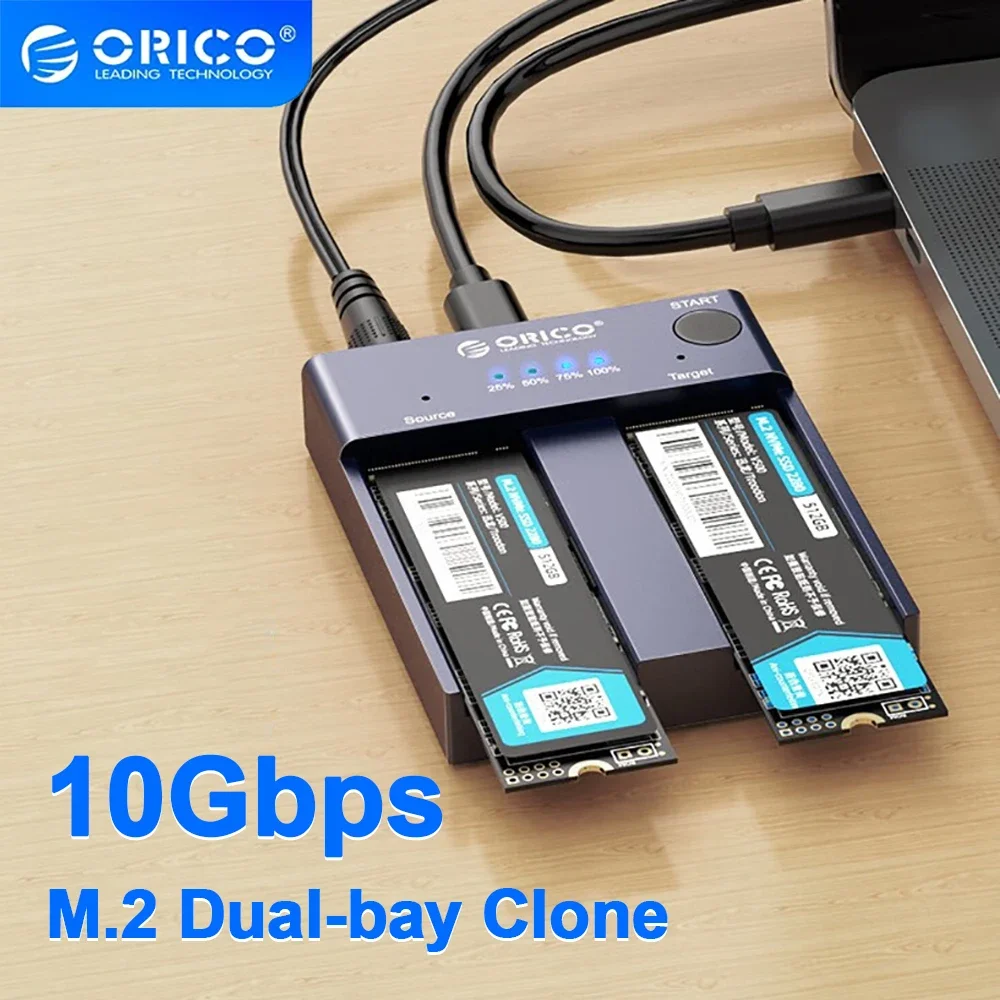 

Корпус ORICO Dual Bay M.2 NVME SSD 10 Гбит/с Offline Clone USB C 3.1 Gen2 для M Key M/B Key NVME PCIe SSD Устройство чтения жестких дисков 4 ТБ