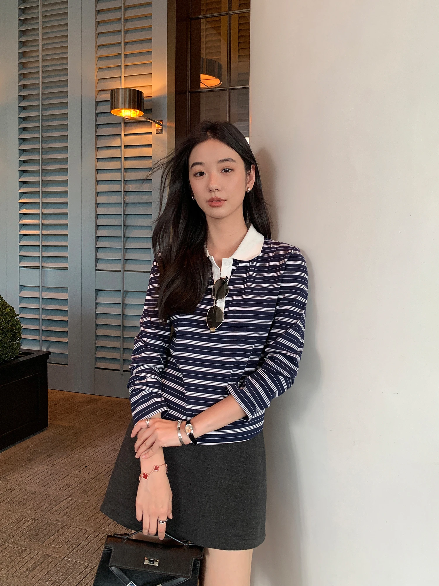 

Mulvan Long Sve T-irt Women's Loose Casual Pure Cotton Striped Top Color Blo Casual Sle Daily Wear Ne Regular...