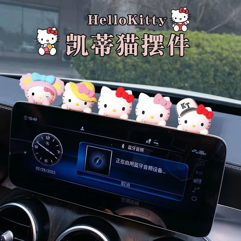 Sanrio 5Pcs Hellokitty Car Decoration Ornament Cartoon Tesla Car Center Console Display Screen Small Accessory