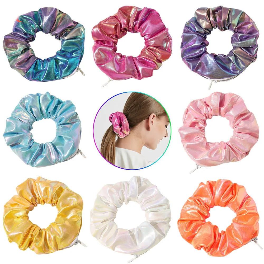 Sight Secret Hair Tie PU Leather Color Hair Scrunchie ⁣⁣⁣⁣Hidden Storage Compartment With Zip Stash Pocket Travel Stash Safe