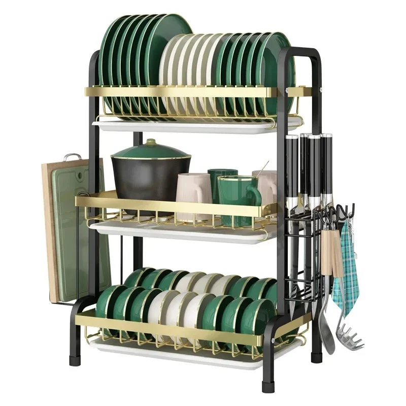 Dish Drainer Stainless Kitchen Storage Rack Bowl Plate Drying Rack Spice Organizer Shelf Tableware Drainboard Counter Shelves