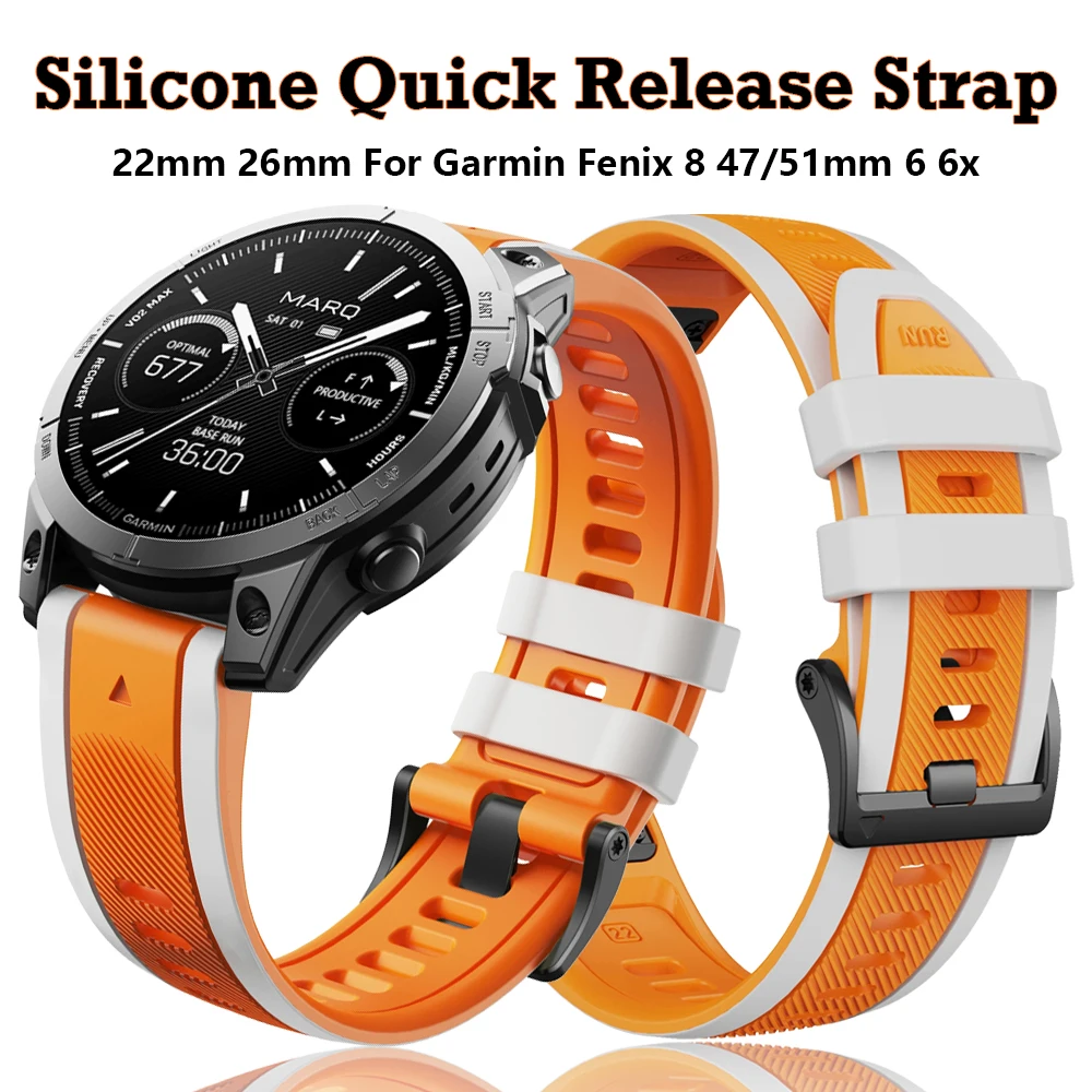 

Two Tone Silicone Watch Band QuickFit 22mm 26mm For Garmin Fenix 8 7 Pro/Quatix 6 6X 5X Epix Pro Gen 2 47mm 51mm Strap Bracelet