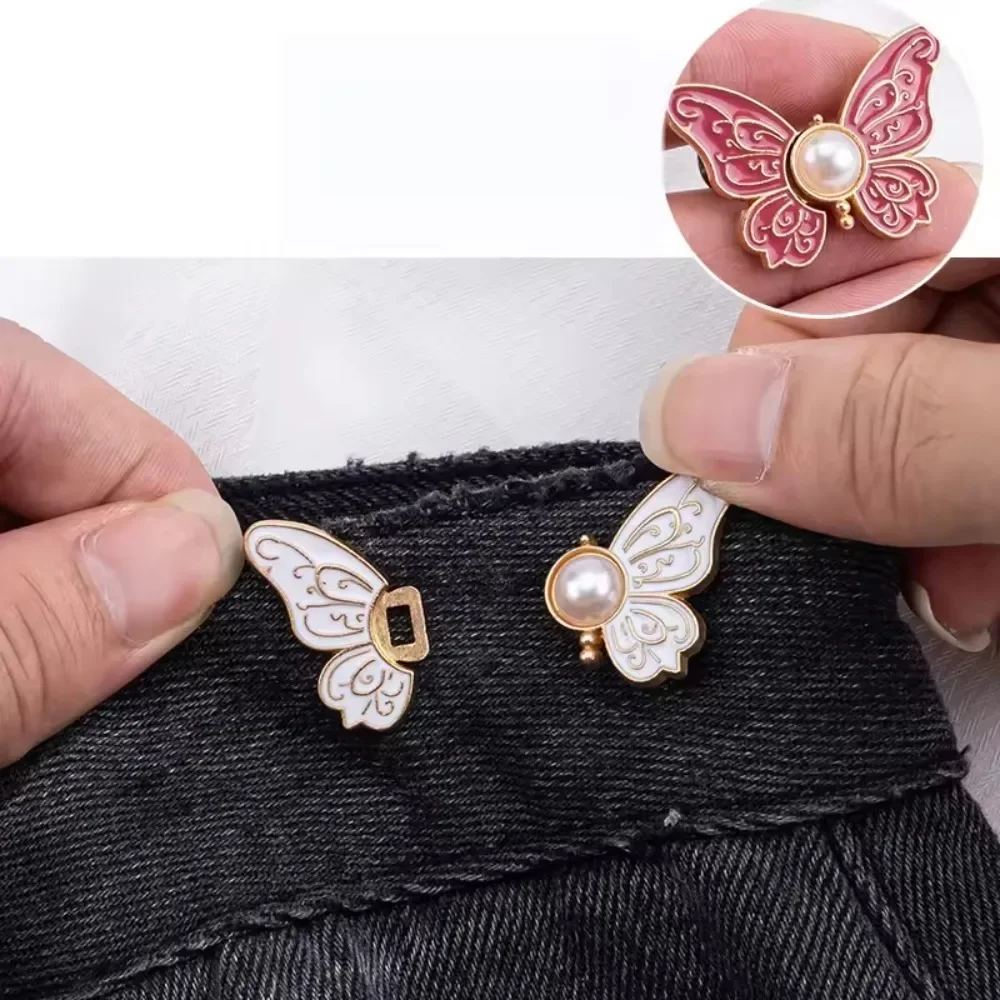 

1Pair Adjustable Butterfly Waist Reducer Clip Adjustable Jeans Button No Sew Detachable Waistband Resizer Magic Tool