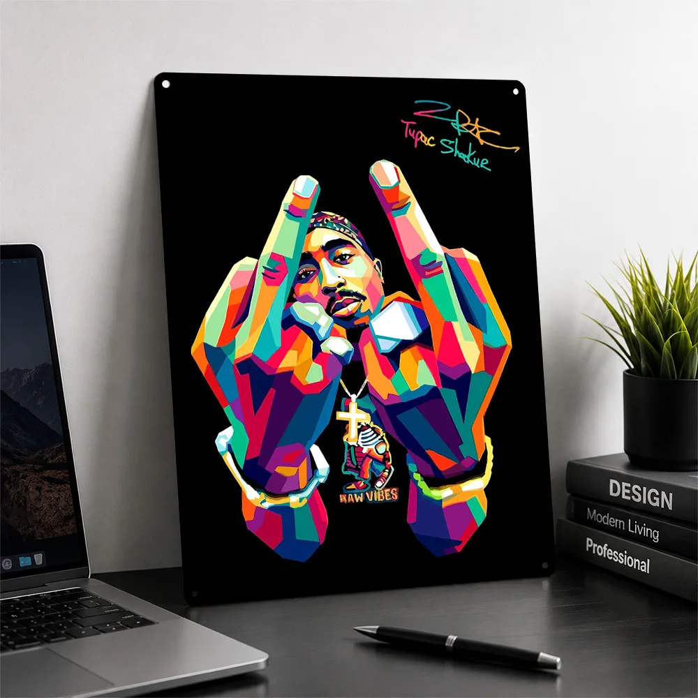 Tupac Shakur Pop Art Portrait 3D Texture Metal Poster Customized Wall Art Tin Sign Gift for Mancave Bedroom Decoration Room Home