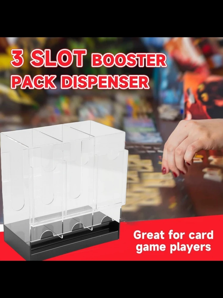 3-Slot Booster Pack Dispenser Acryl Kartenpaket Display Halter Organizer mit schwarzer Basis für Sammelkarten Sportkarten