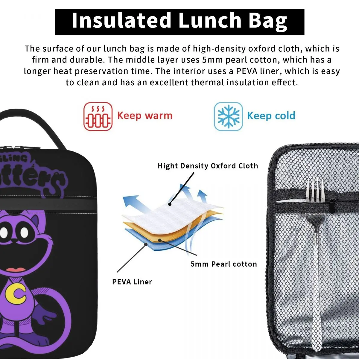 Lunch Bags isolados para o escritório, Leakproof Container, Cooler Bag, Tote Box, Catnap, Sorrindo, Jogo e Pet Of Me