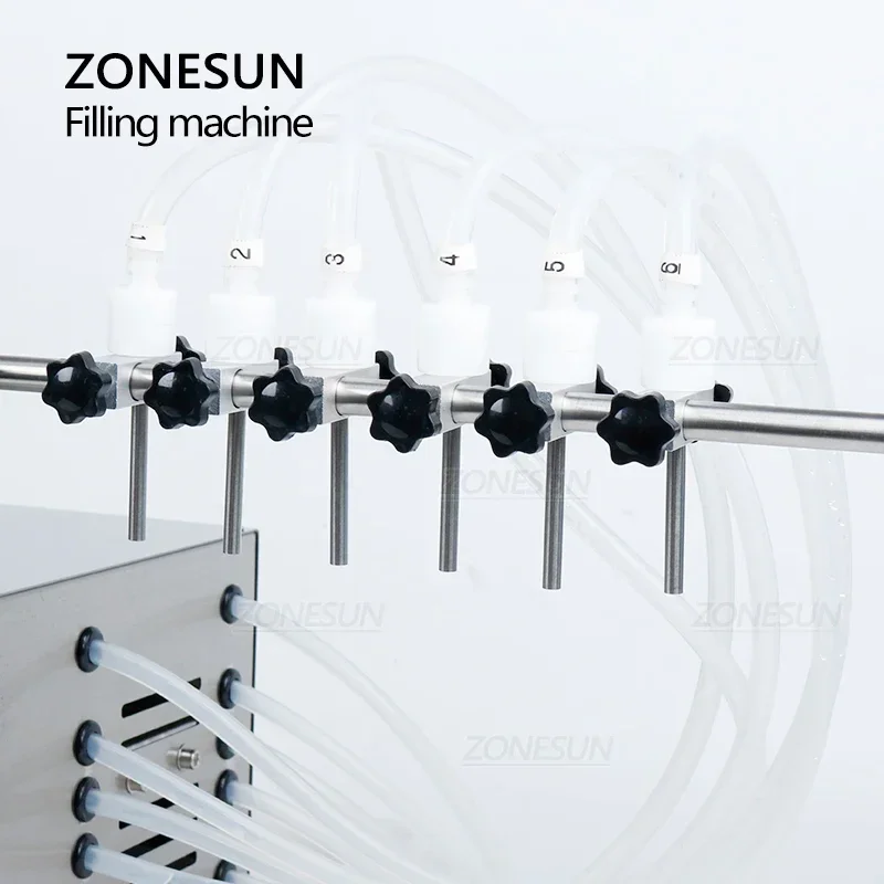 ZONESUN 6หัวกึ่งอัตโนมัติน้ำผลไม้น้ำแร่บรรจุขวดของเหลว Liquid ยา Dispenser บรรจุเครื่อง