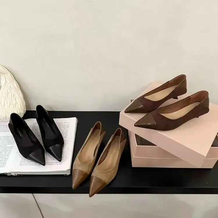 2025 جديد خياطة عالية الكعب المرأة حذا فردي للسيدات أشار مزاجه رقيقة جوفاء المشمش مطابقة الفم الضحلة #5