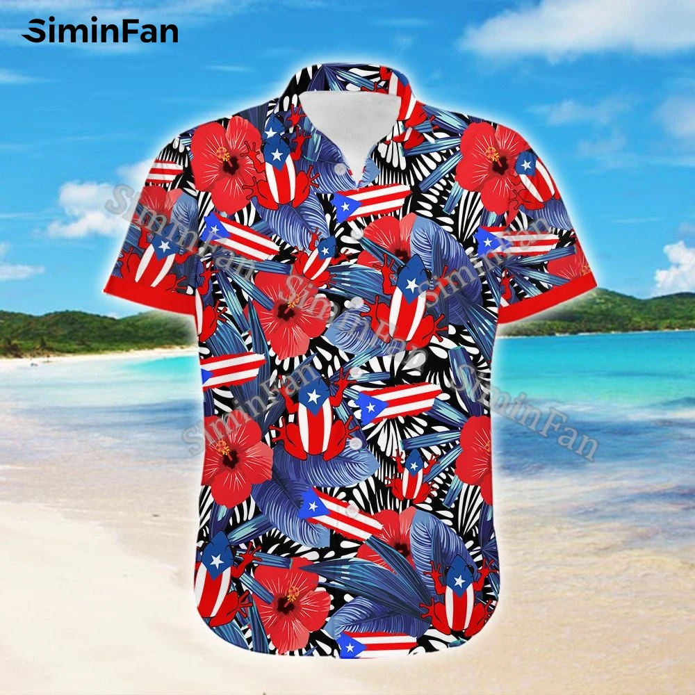 

Custom name Puerto Rico Mens Short Sleeve Hawaiian Shirts 3D Printed Male Hawaii Beach Tshirt Female Summer Lapel Tee Unisex Top