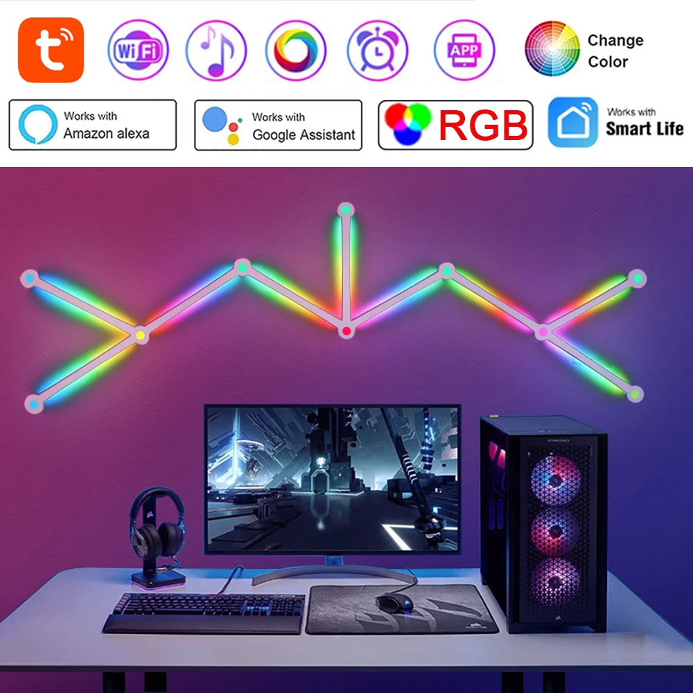 Wiscolor  Listwa ścienna WIFI RGB  Oświetlenie LED RGBIC  Inteligentne oświetlenie do gier  Współpracuje z Alexą i Asystentem Google Kinkiety LED do