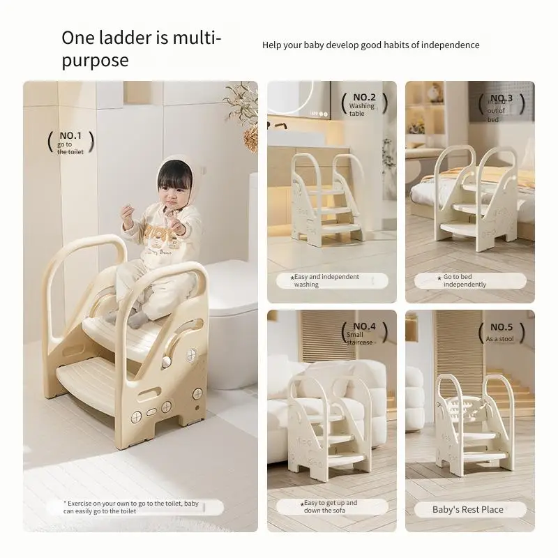 ベビーステップスツール、子供用トイレトレーニングステップラダー、ハンドル付き滑り止めバスルームスツール、幼児用シンクアクセス、トイレ学習用