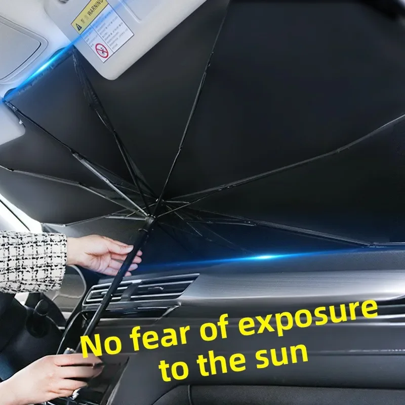 Foldable Car Windshield Sun Shade Umbrella Retractable Heat Insulation UV Protection Portable Car Front Window Sunshade Curtain