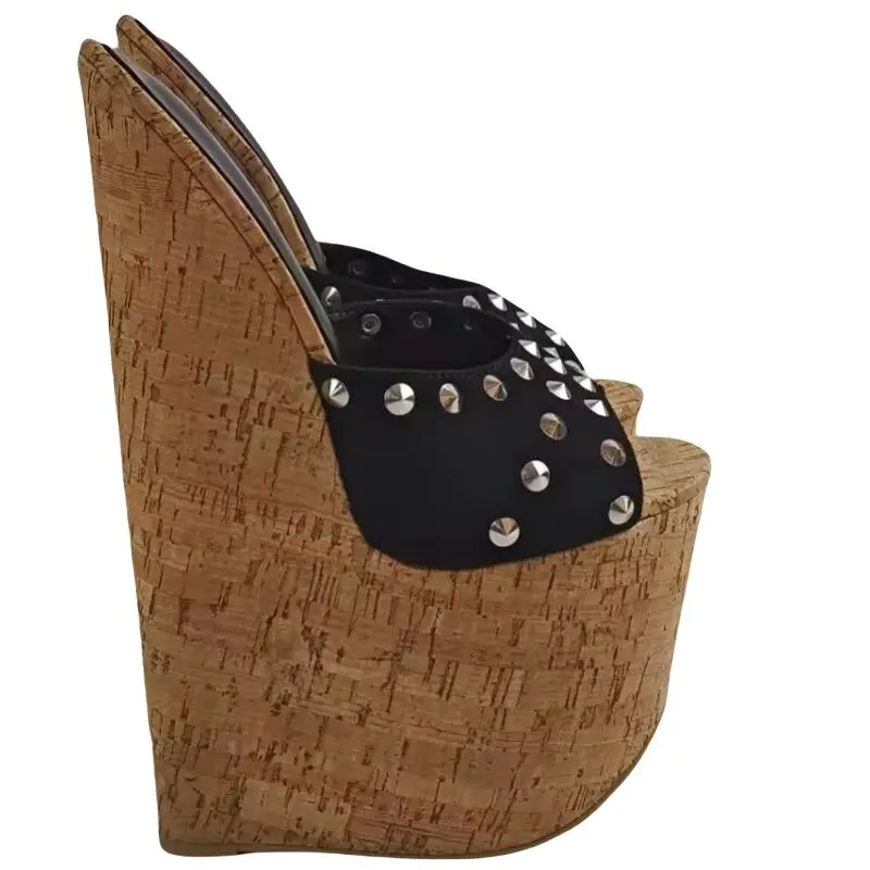 DIZHUANG shoes Fashionable women\'s high-heeled slippers. Approximately 25 cm heel height. Wedges slippers. Open toed slippers.