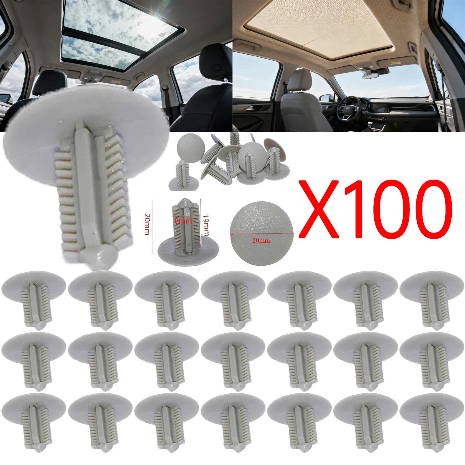 10-100X Clips de techo para techo Interior de coche, remache de fijación, tapa de tornillo, Panel de sujeción POM para Toyota Hiace RAV4 63399 ~ 26050