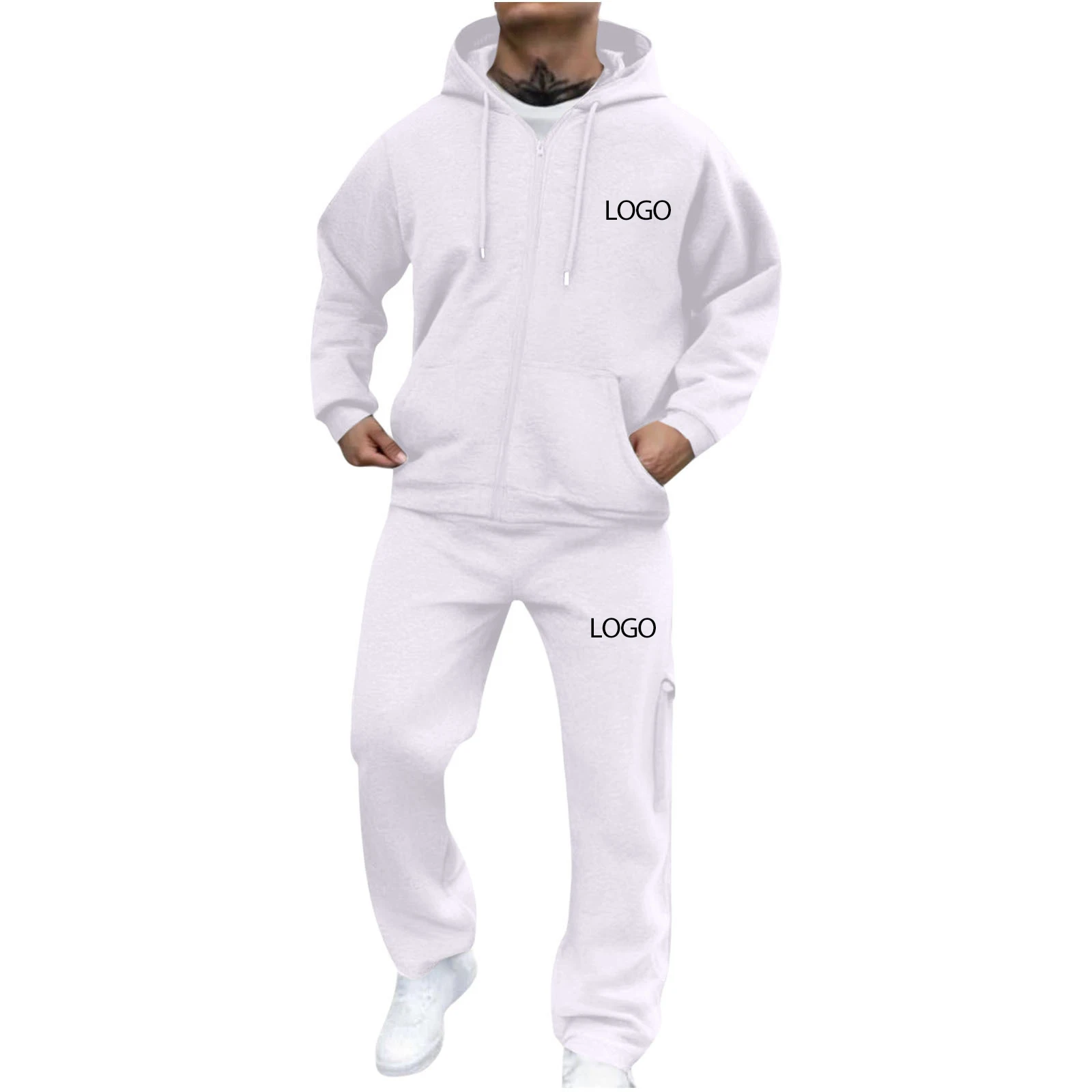 Individuell bedruckter Herren-Trainingsanzug, 2-teiliges Set, Kapuzenpullover mit Reißverschluss, Jogginghose, Sportbekleidung, Trainings-, Lauf-, Jogging- und Freizeitoutfit – Detail 11