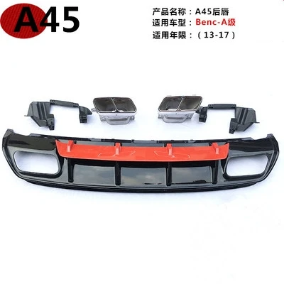 ABS Rear Diffuser Bumper For Mercedes W176 A Class A180 A200 A250 Sport Edition With Stainless Steel Exhaust Tips 15-18 A45 AMG