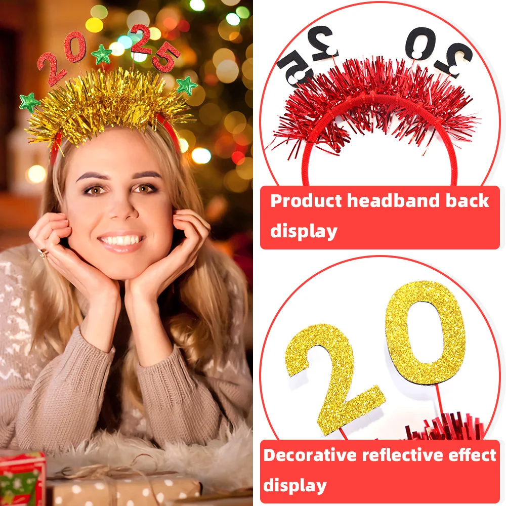 New Year Sequins 2025 Letter Hair Hoop Festival Women Makeup Headband for Photography Christmas Party Hair Accessories