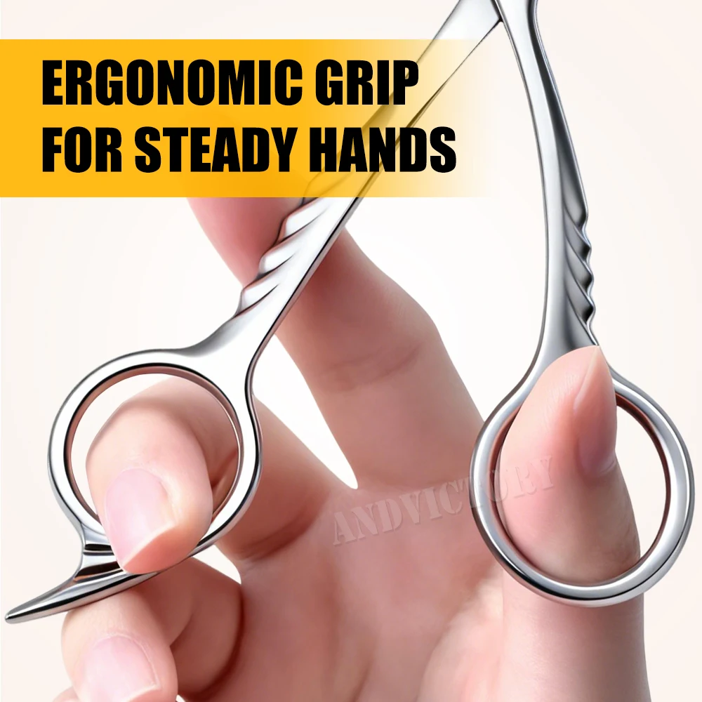 1개입 눈썹 가위와 빗 세트 파우더 스테인리스 스틸 여성용 정밀 눈썹 트리머 빗 가위