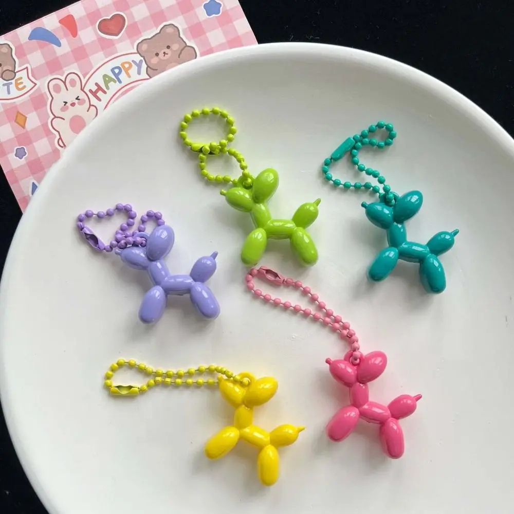 Sweet Cream Colors Balloon Puppy Keychain Dog Ball Chain Cartoon Puppy Pendant Bag Charms Acrylic Key Ring Ornaments