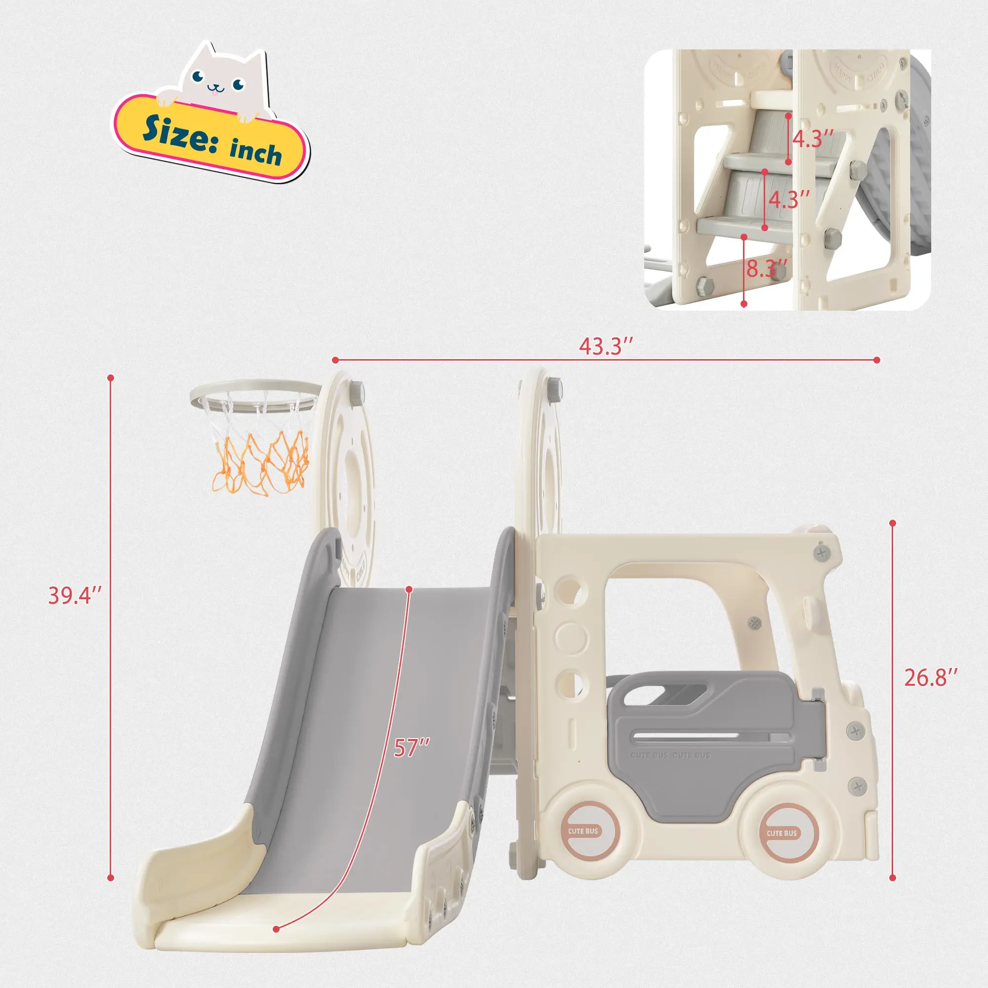 

Kids Slide with Bus Play Structure, Bus Toy with Slide for Toddlers, Bus Slide Set with Basketball Hoop