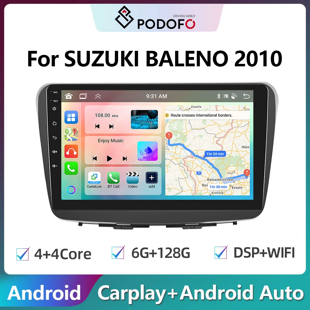 Podofo Android For SUZUKI BALENO 2010 Navigation GPS Carplay BT Split Screen Car Multimedia Radio Video Player