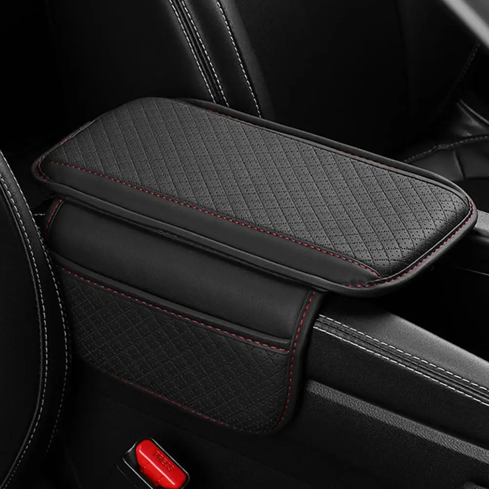 الجلود مسند ذراع السيارة صندوق وسادة رغوة الذاكرة مركز وحدة التحكم الذراع الراحة حامي غطاء مع تخزين جيب الكوع وسادة الراحة #3