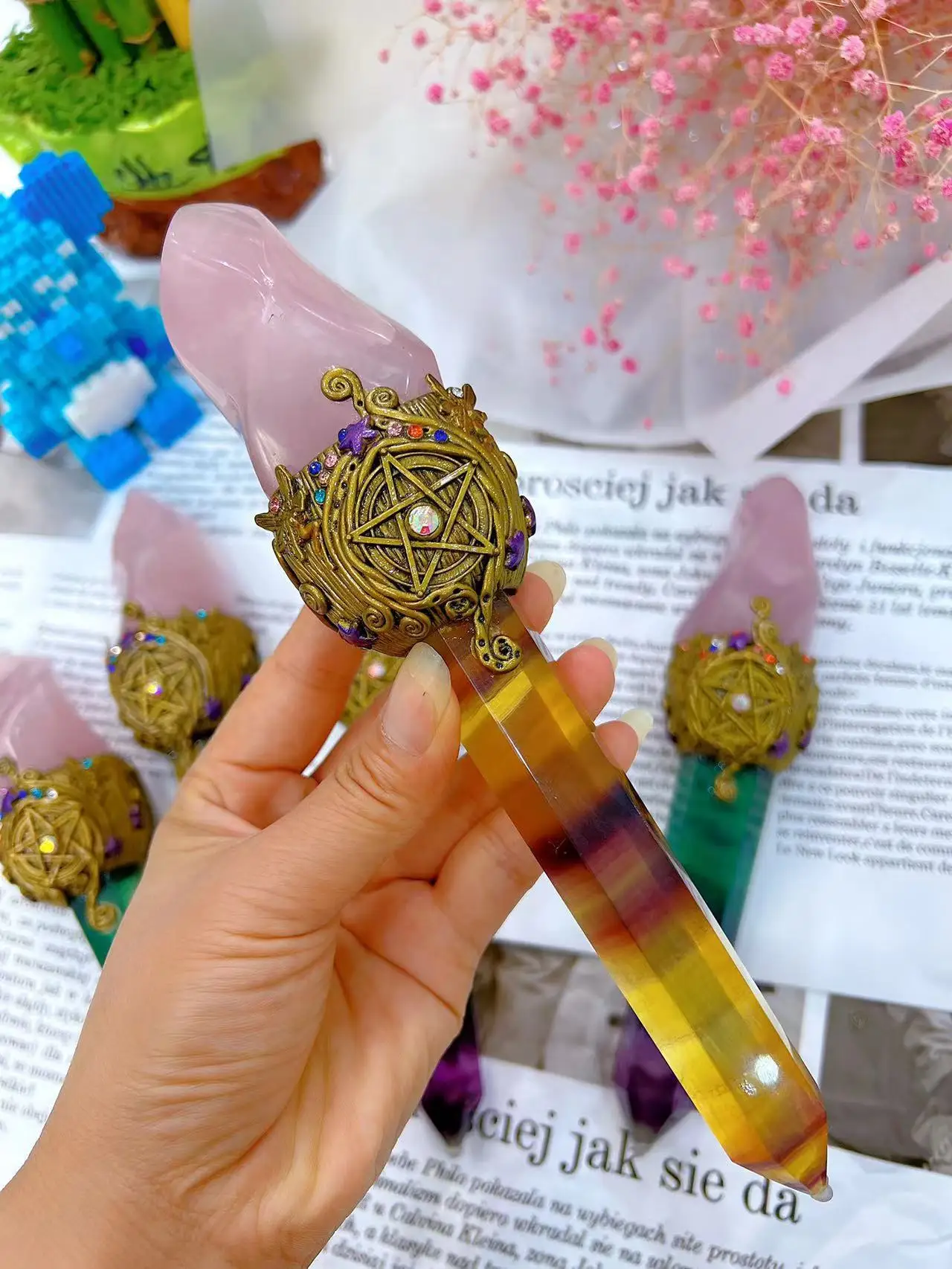 

Natural Stone Crystal Magic Wand Magic Stick Handmade Incense Expanding Ore Crystal and Stone Wand Healing Spiritual Witchcraft