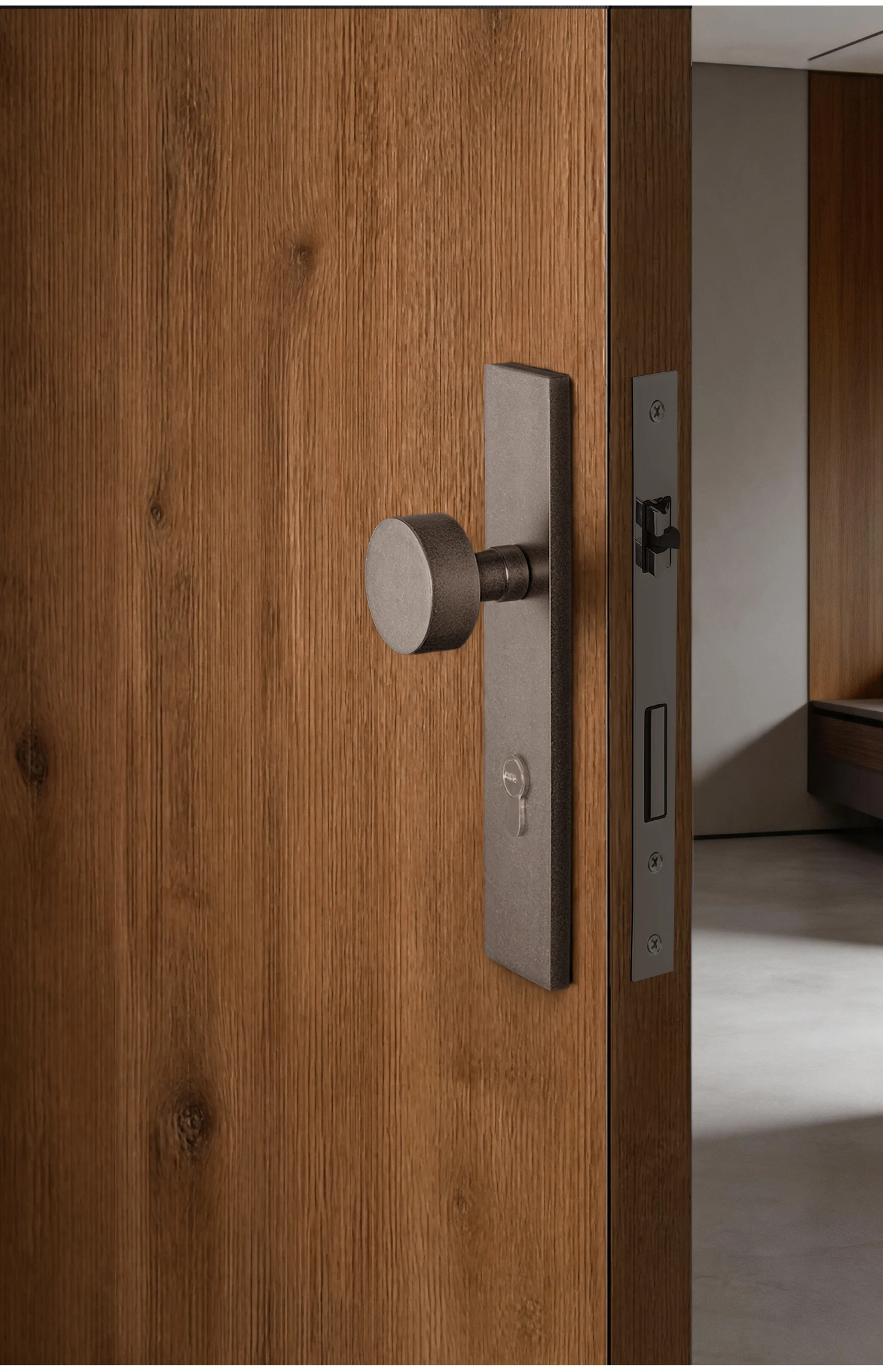 DOOROOM Messing-Türschloss im Vintage-Silber-Look, integrierte Schlosspaneele, Innentürschloss, dekoratives Schloss, Durchgangsschloss – Detail 5
