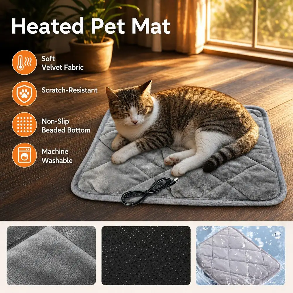 40x30CM Pet Mat USB Plug in Heating and Keeping Warm Simple Electric Cat and Dog Pet Mat Plush Pet Heating Mat Winter 2026 1pcs