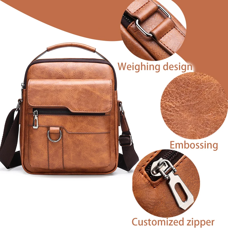 New Vintage Men Crossbody Bag Leather Shoulder Bag For Men Handbags Brown Black Business Messenger Side Bag Male Flap Travel Bag