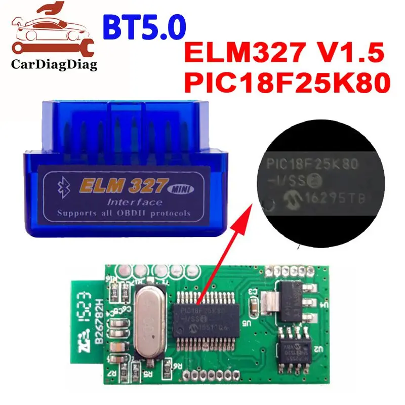 

Новый диагностический сканер ELM327 V1.5 BT5.0 с двойным чипом PIC1825K80 для автомобилей, OBD2, для Android/iOS/ПК, стабильный, для протокола OBDII