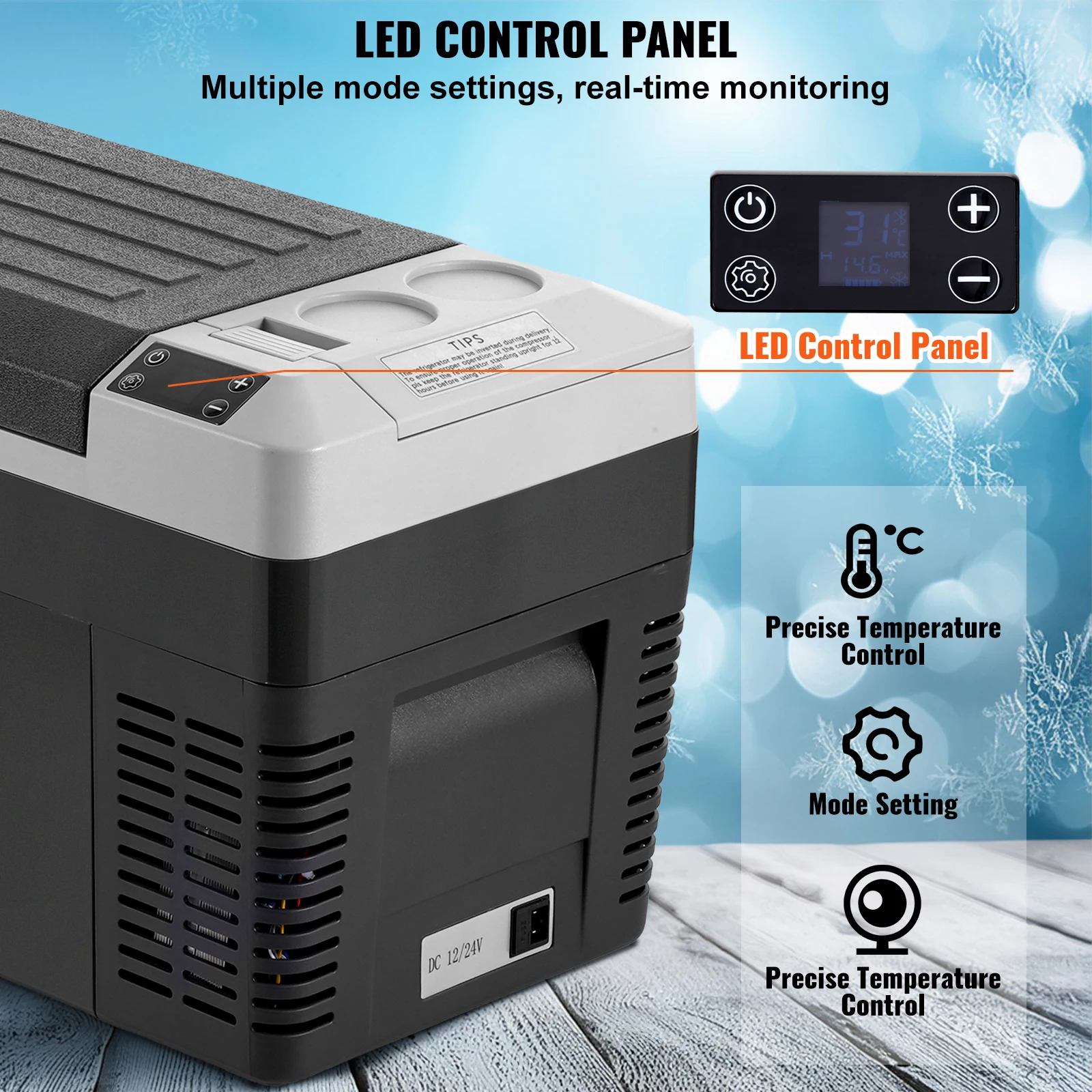 ตู้เย็น25L รถยนต์ vevor ที่เท้าแขนตู้เย็นตู้เย็นตู้แช่แข็งโซนเดียว-4 ℉-68 ℉ ช่วงปรับ12/24V DC และน้ำแข็งเย็น