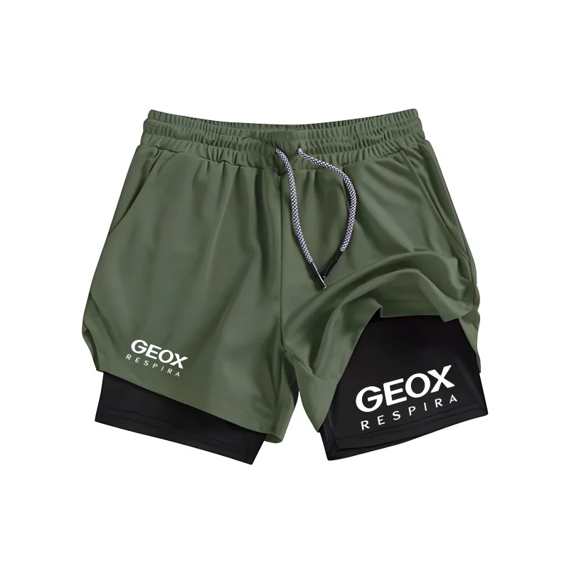 

Men'S GEOX Letter Printed Quick-Drying Breathable Sports Shorts Double Layer Two-In-One Casual Running Clothing