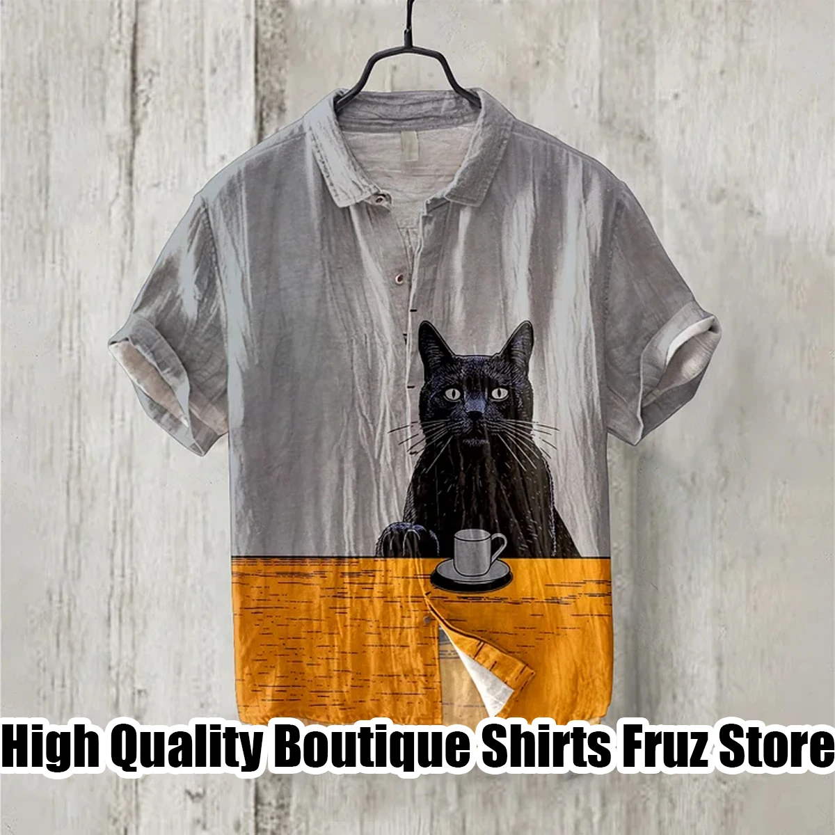 Lapel Linen Short Sleeve Shirt Men\'s Shirt 3D HD Full Body Print Cat Series Comfortable Loose Large Size Shirt XS-6XL Fast Shipp